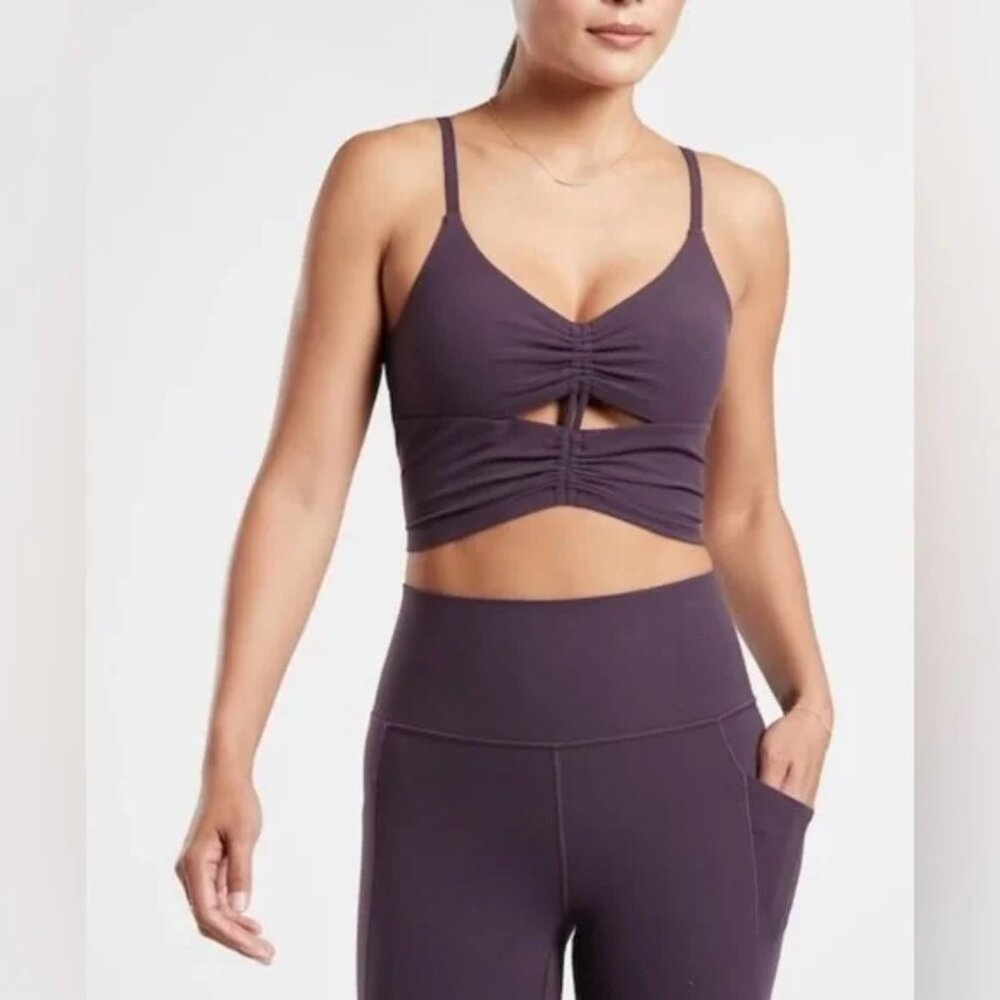 Athleta Women’s Size Small Plum Powervita Cinch Longline Athletic Bra (D-DD)
